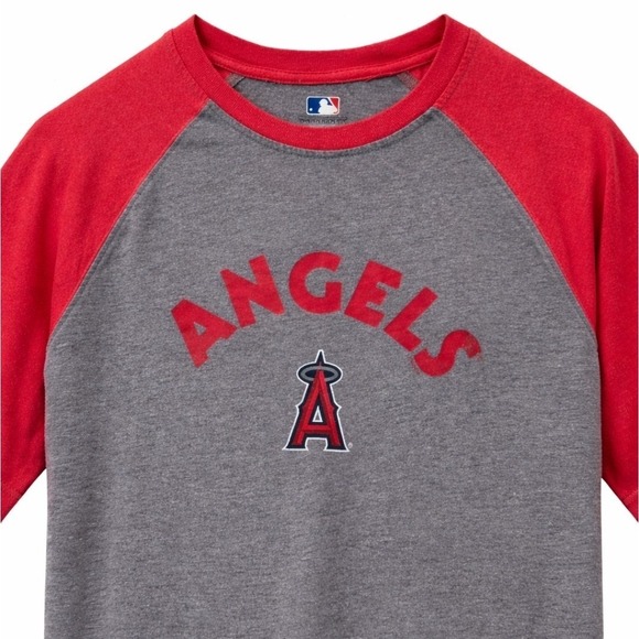 Los Angeles Angels Raglan T-Shirt MLB Baseball Red Gray 3/4 Sleeve Mens M - Picture 2 of 6